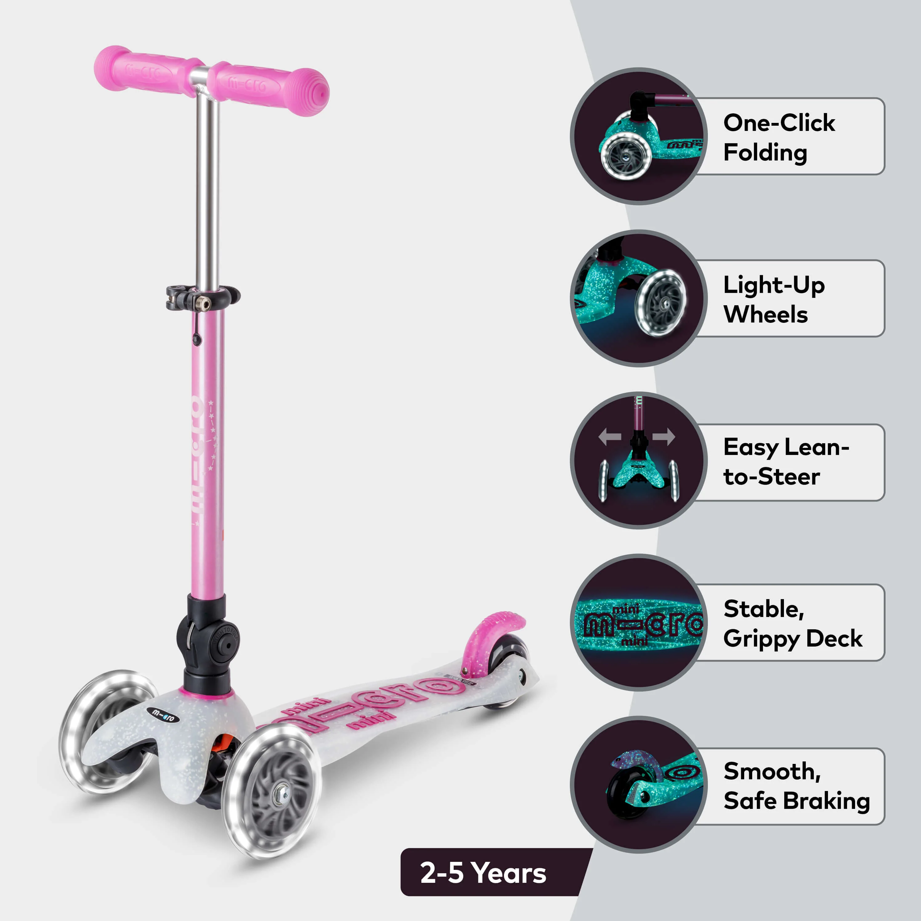 Mini Micro Foldable Orion LED Scooter: Pink - Image 11