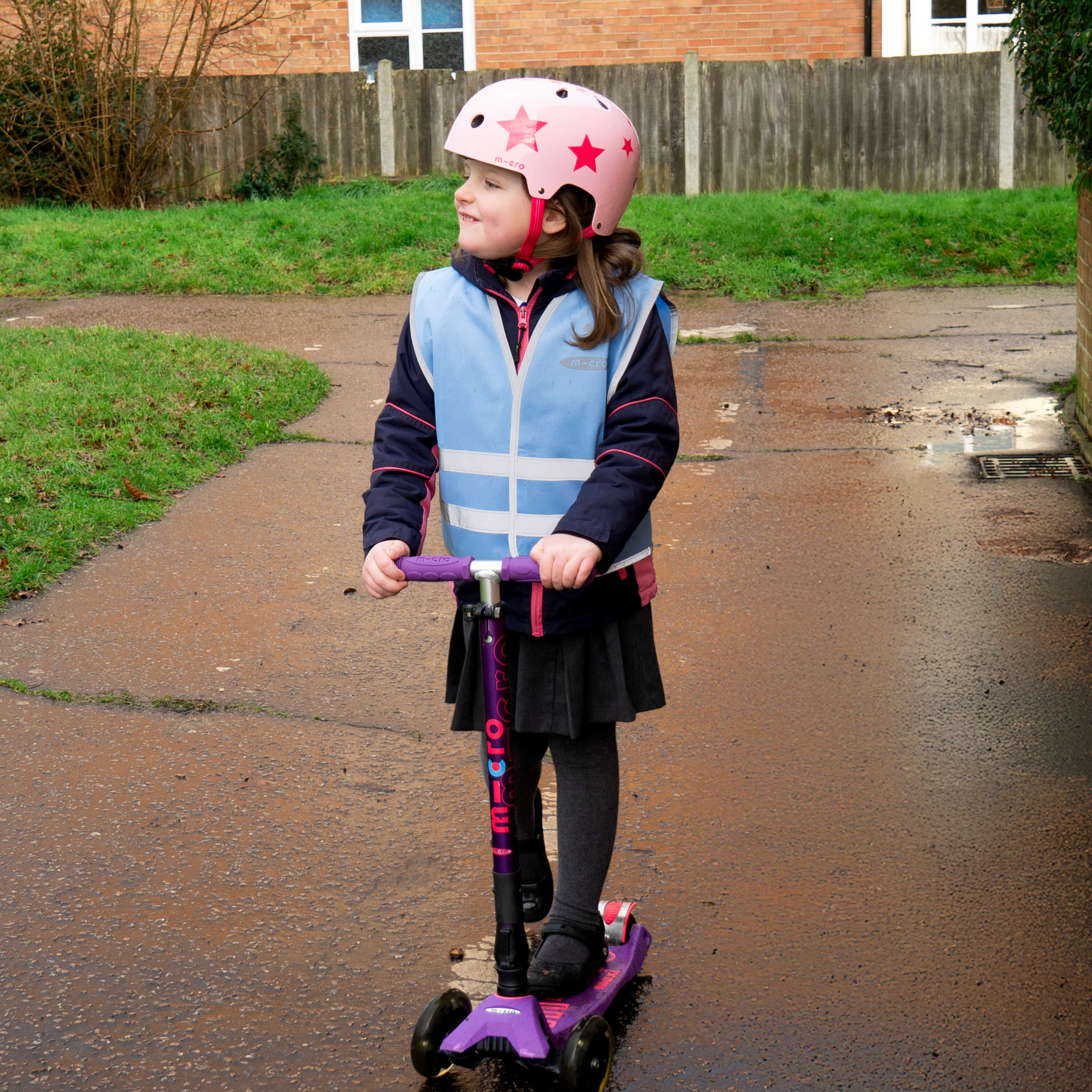 High visibility scooter safety vest: Blue Dino Print - Image 5