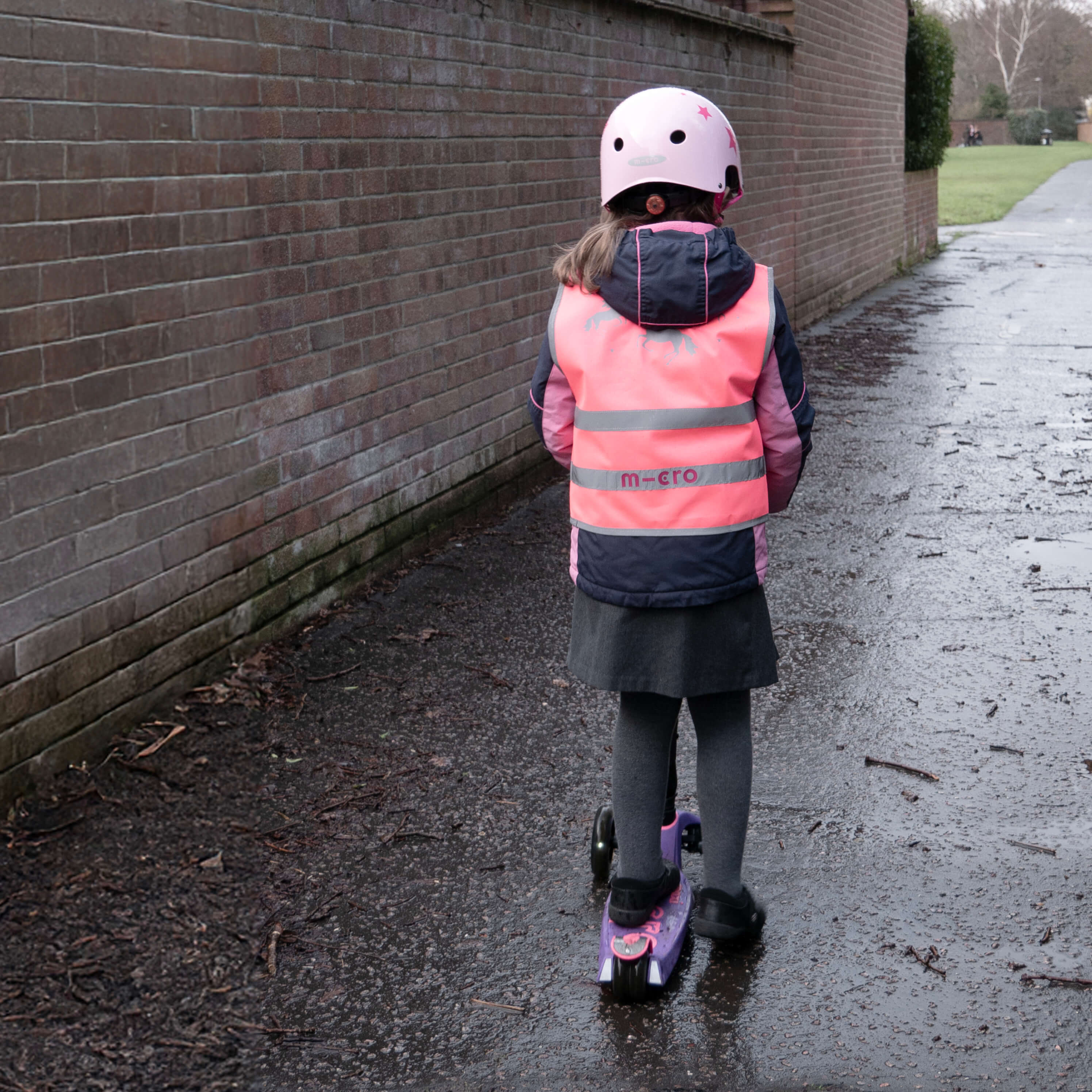 High visibility scooter safety vest: Pink Unicorn Print - Image 5